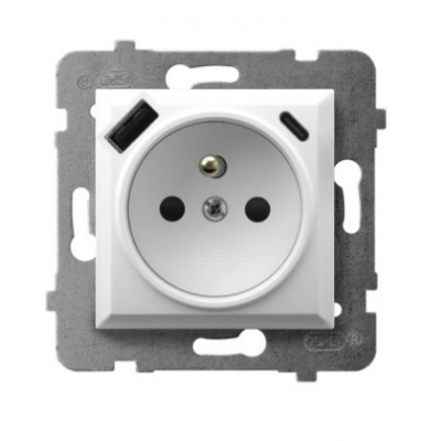 ARIA Gniazdo pojedyncze z uziemieniem z ładowarką USB A+C szary mat GP-1UZPUSBAC/m/70 OSPEL (GP-1UZPUSBAC/m/70)